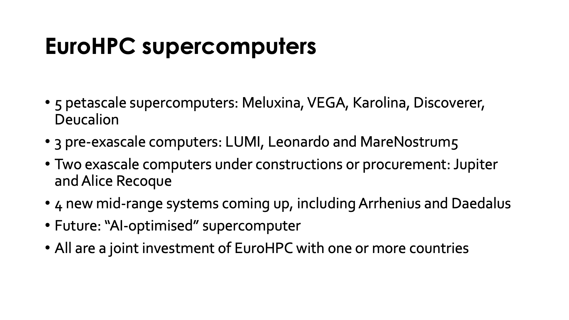 Slide EuroHPC Supercomputers