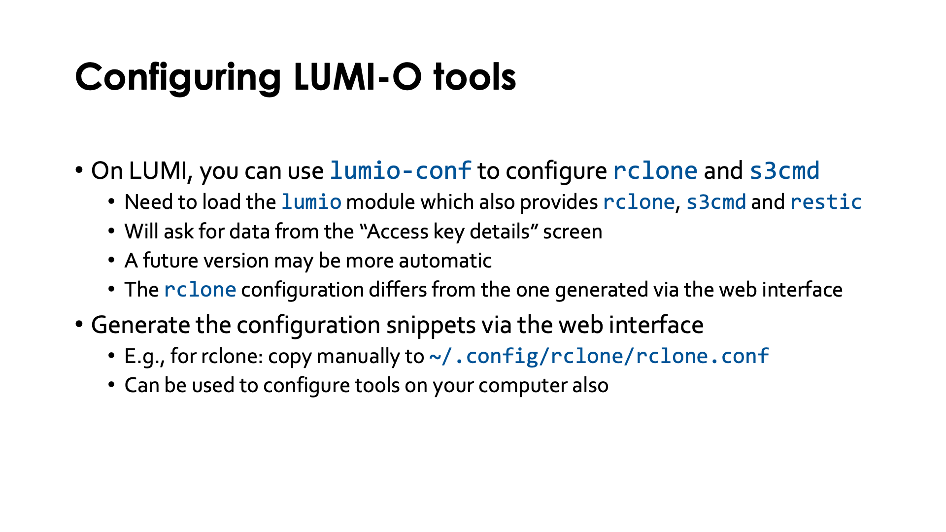 Slide Configuring LUMI-O tools