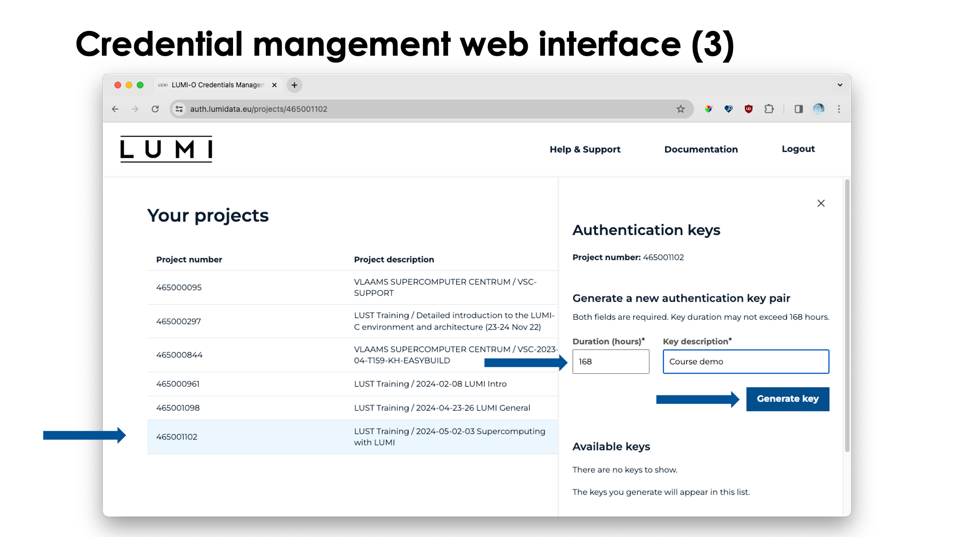 Slide Accessing LUMI-O: Credentials management web interface (3)