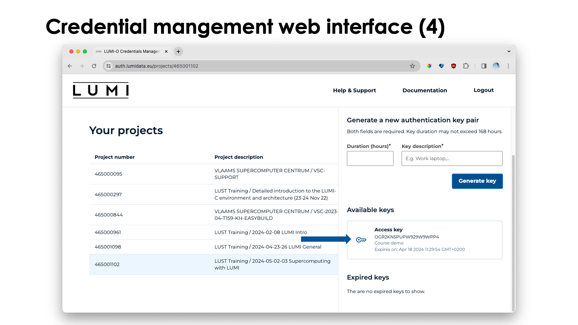 Slide Accessing LUMI-O: Credentials management web interface (4)