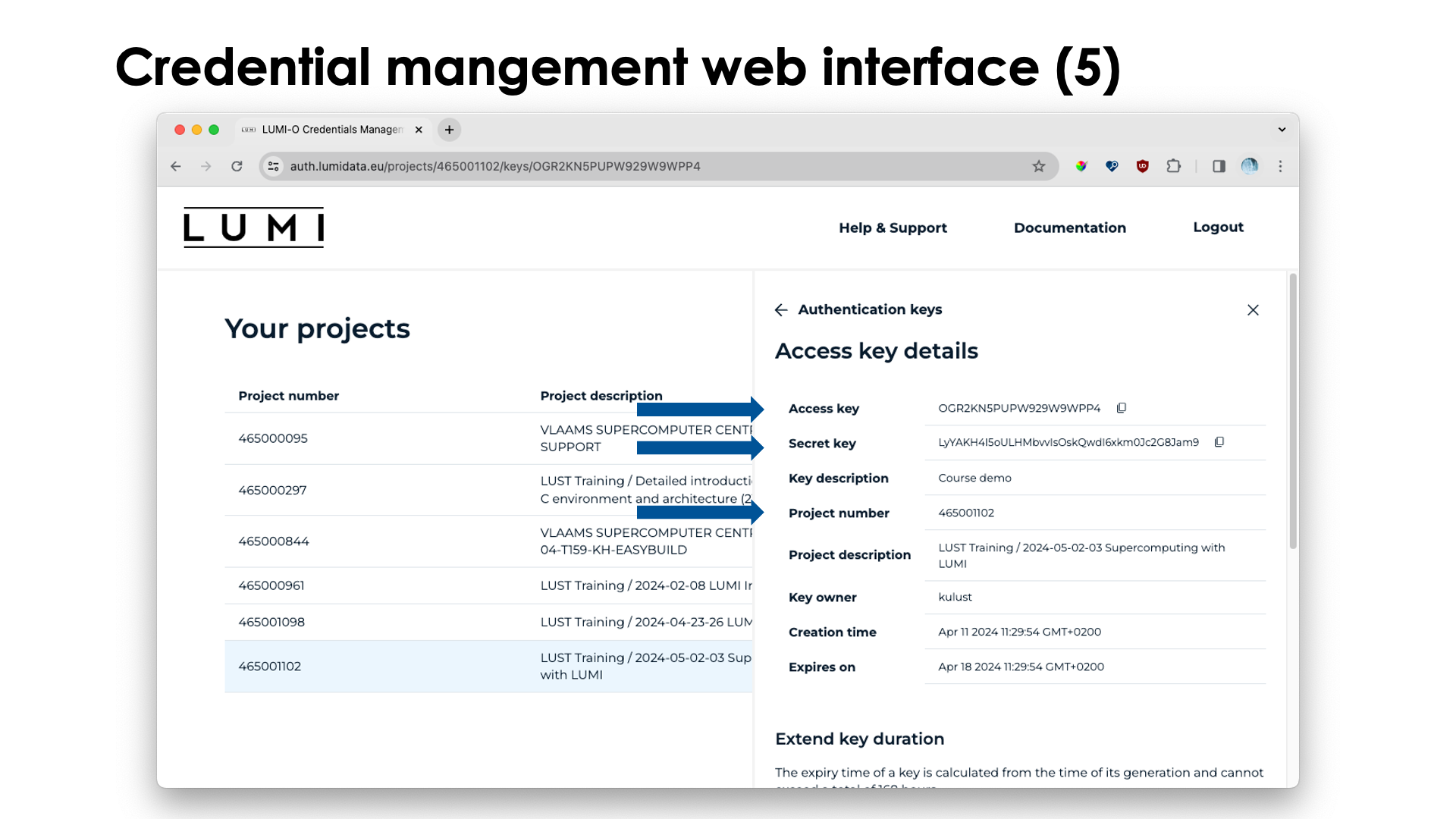 Slide Accessing LUMI-O: Credentials management web interface (5)