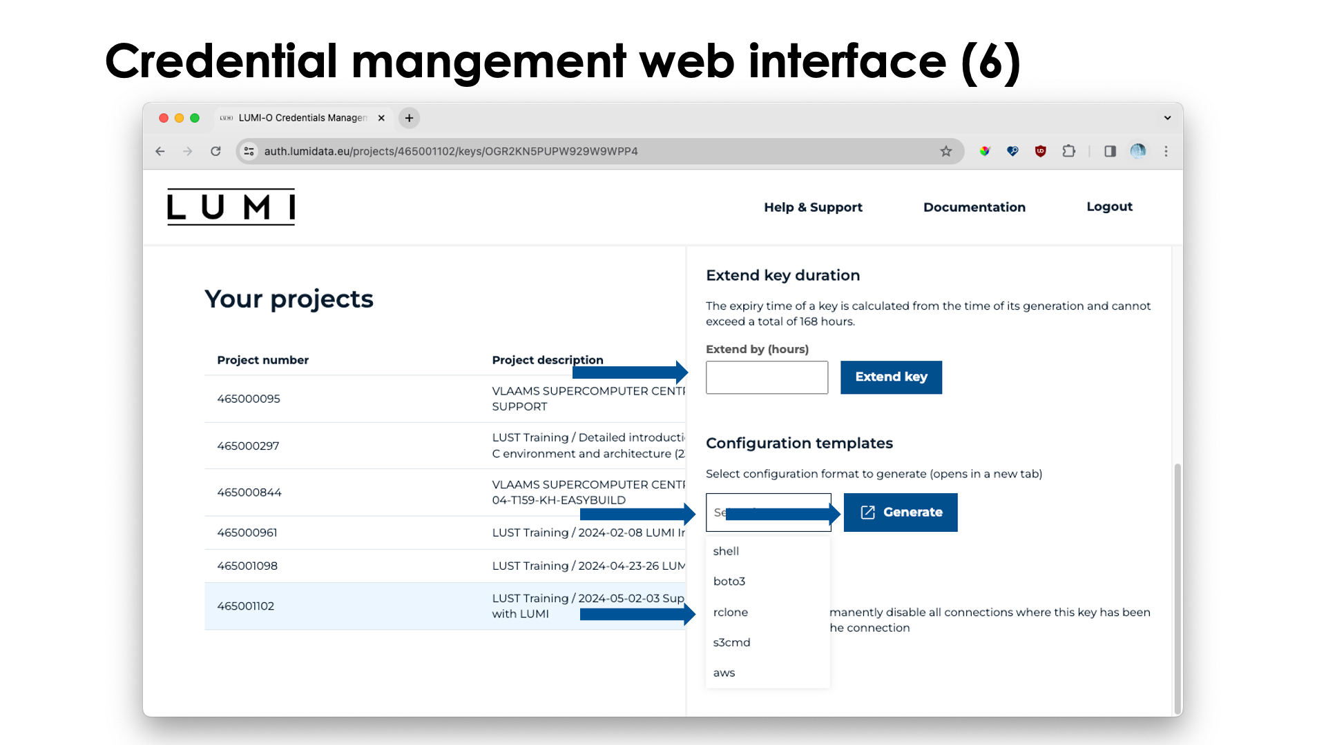 Slide Accessing LUMI-O: Credentials management web interface (6)