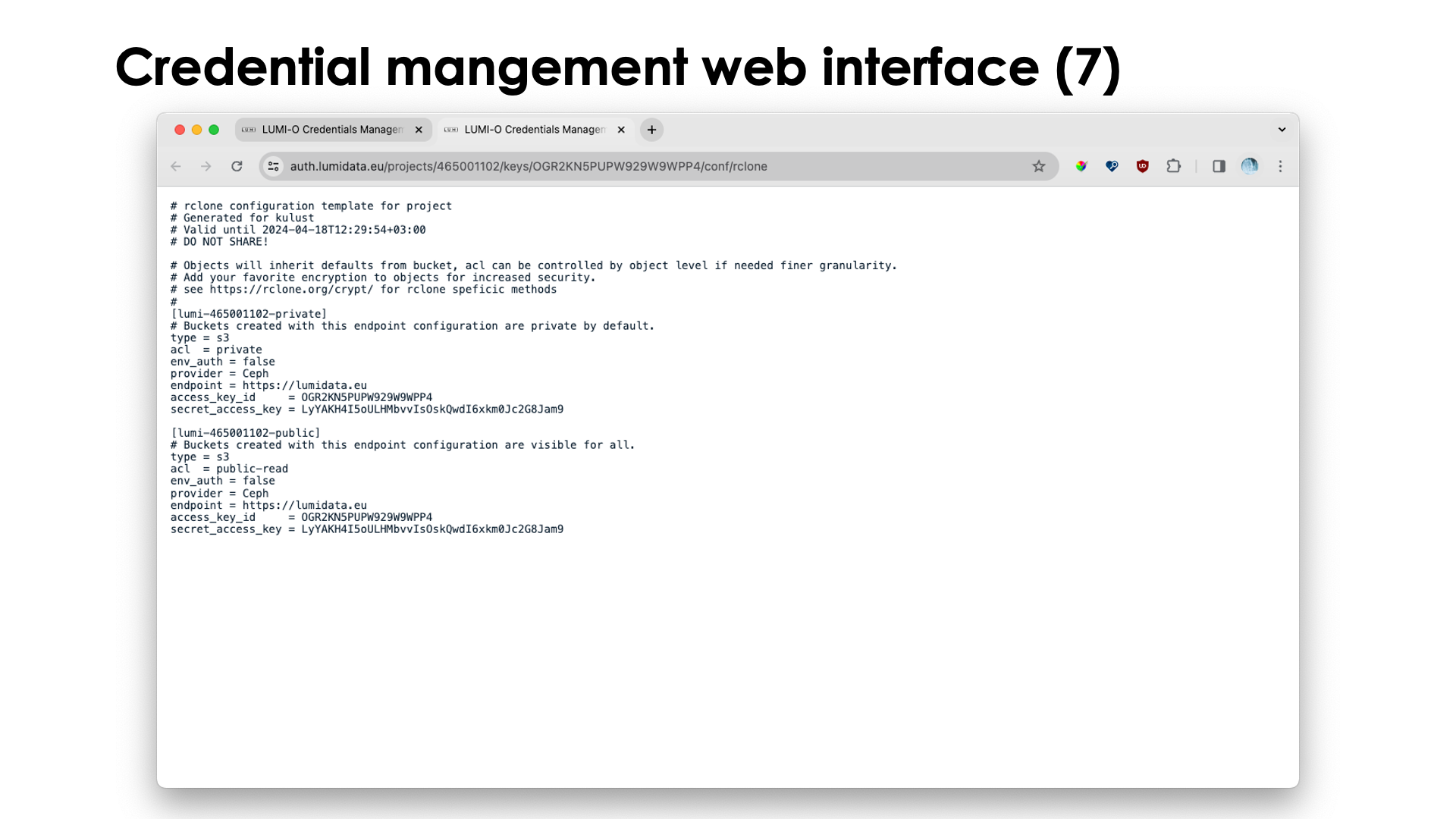 Slide Accessing LUMI-O: Credentials management web interface (7)