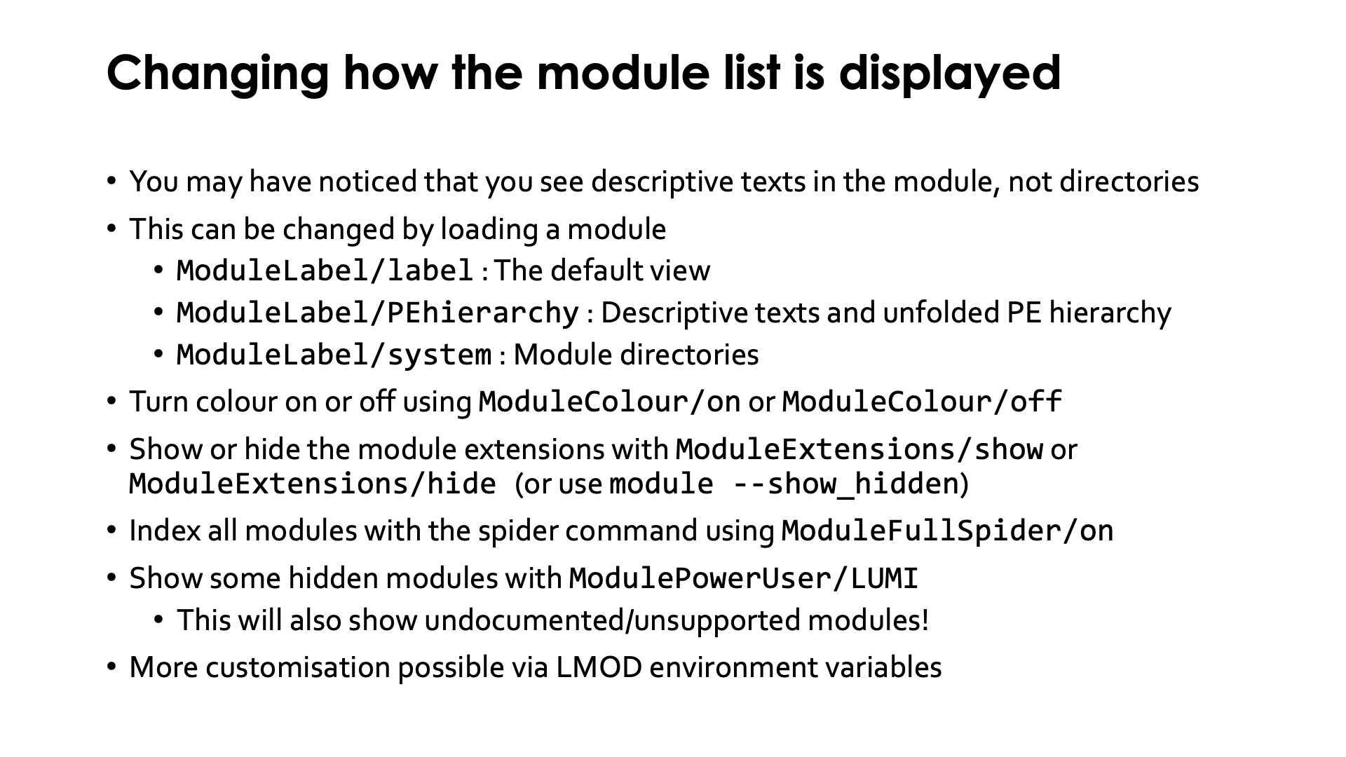 Changing how the module list is displayed