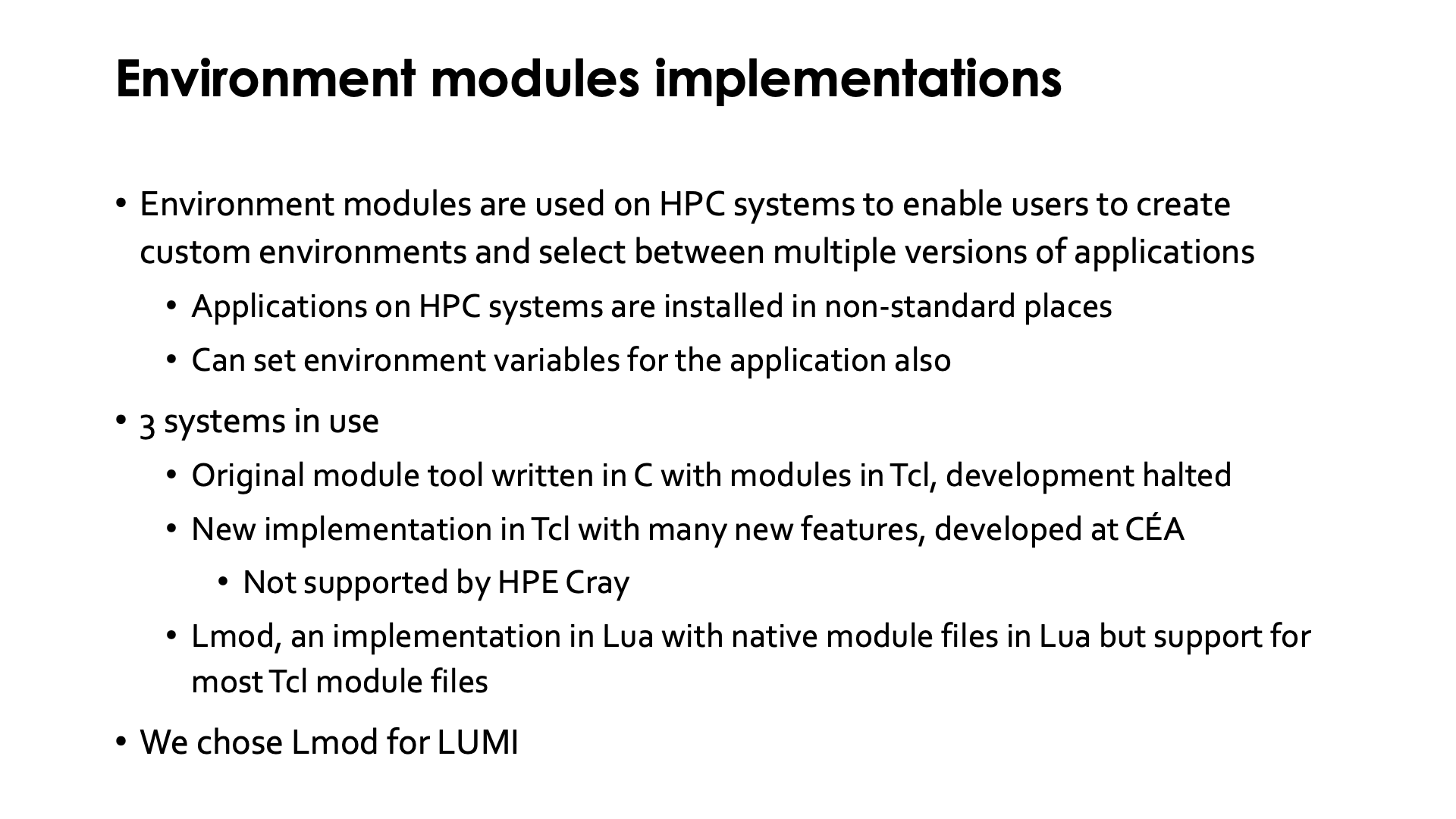 Environment modules implementations