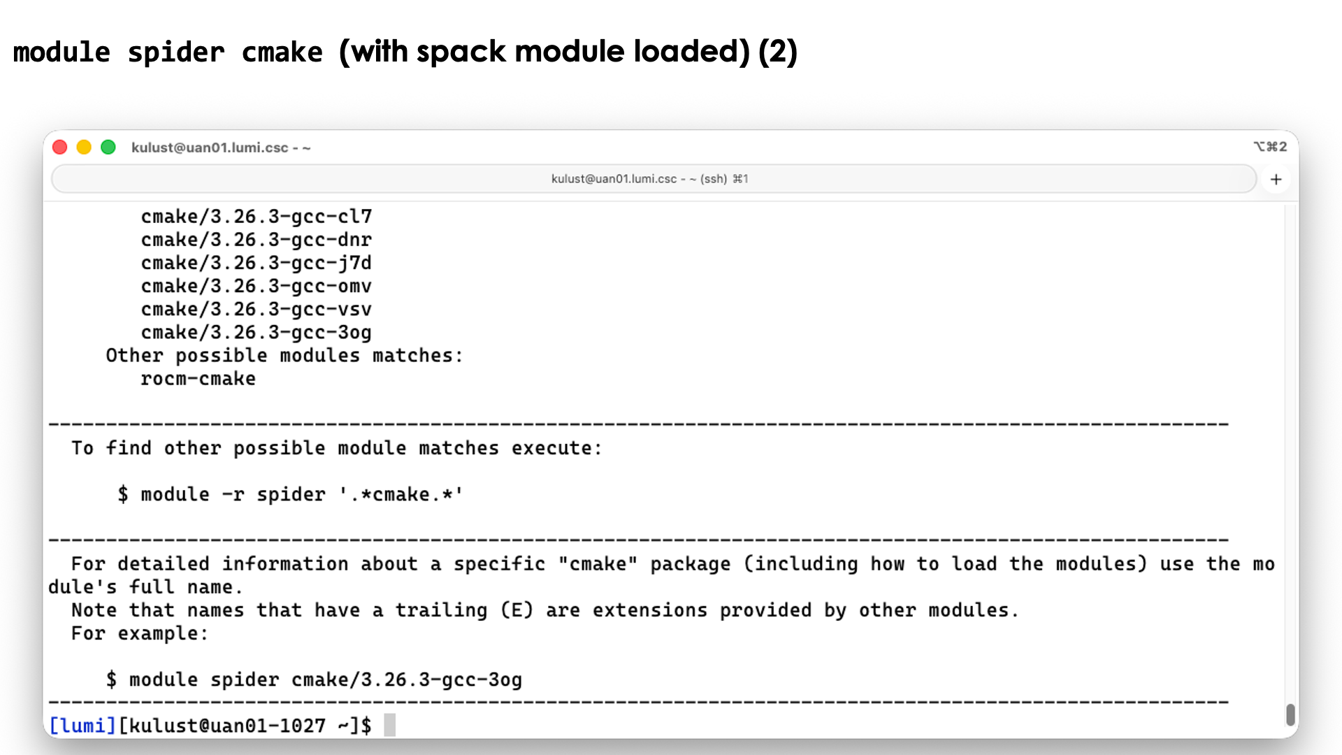 module spider cmake with Spack