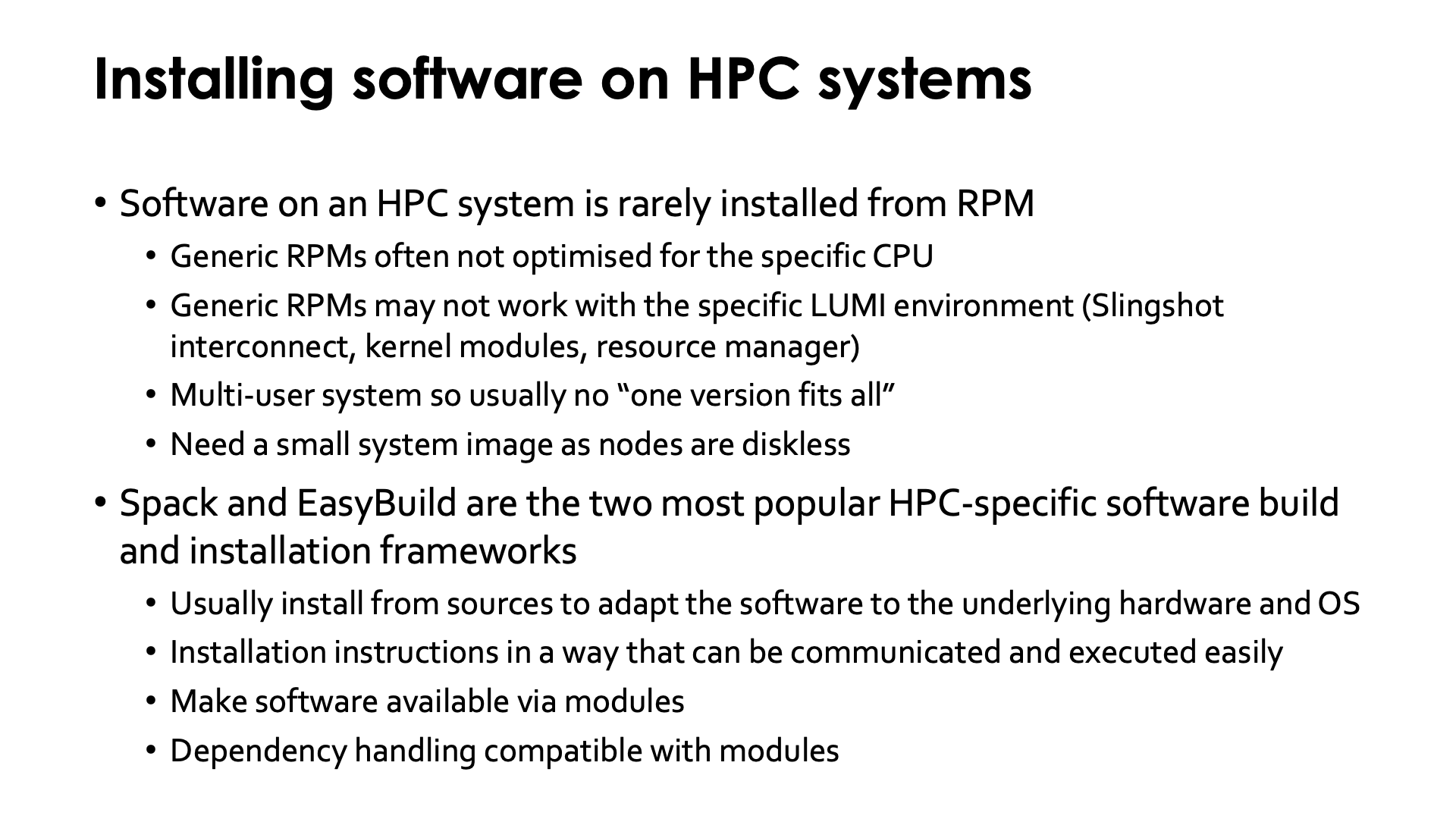 Installing software on HPC systems