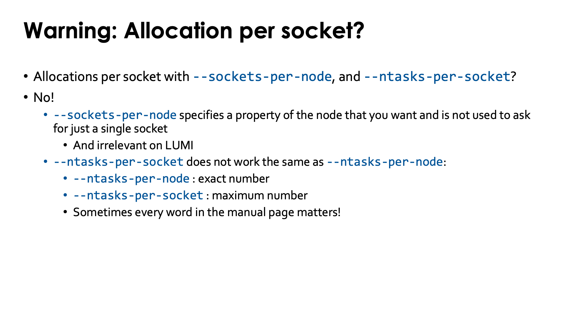 Slide Per core allocations: Warning: Allocations per socket?