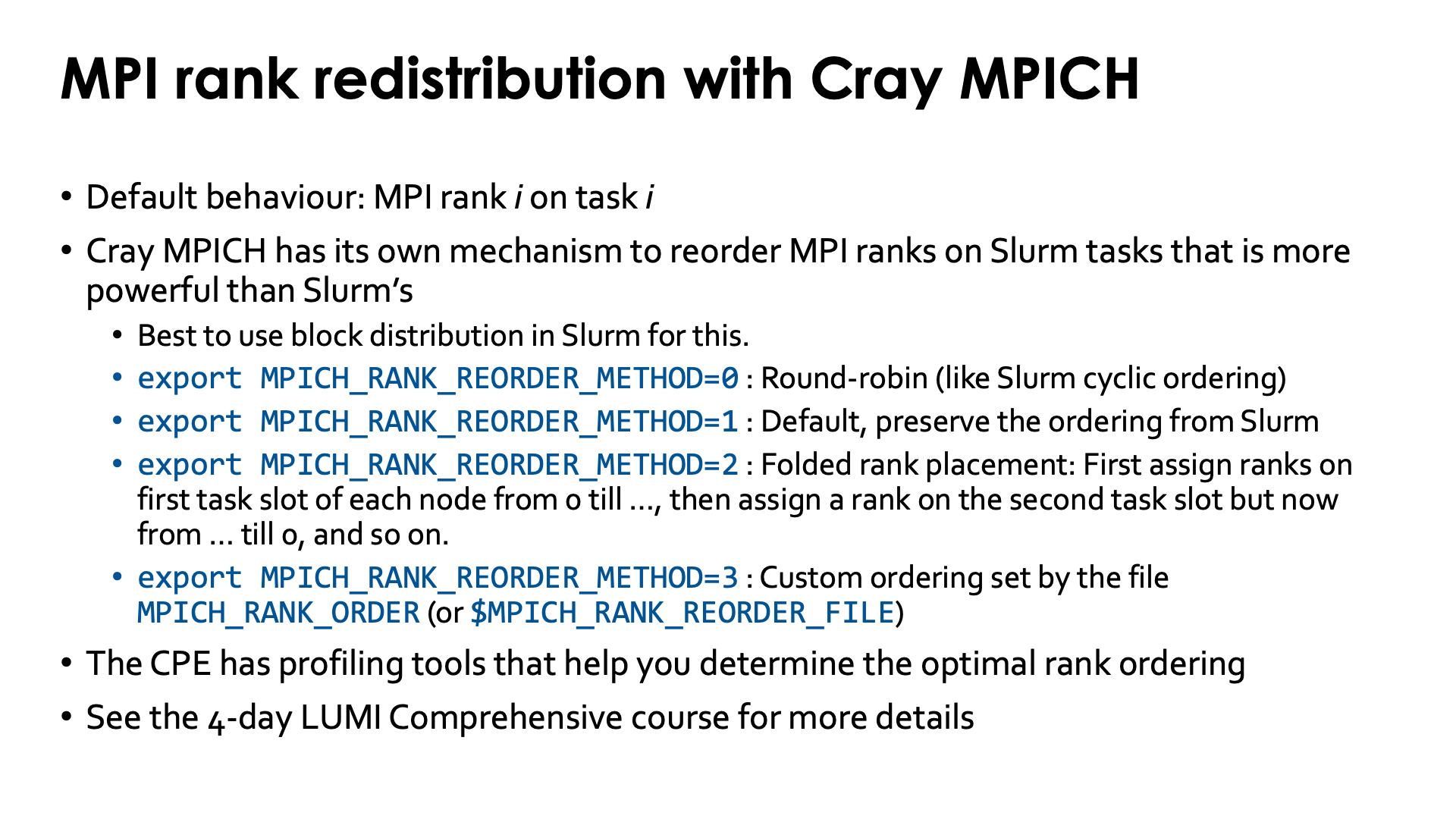 Slide MPI rank redistribution with Cray MPICH