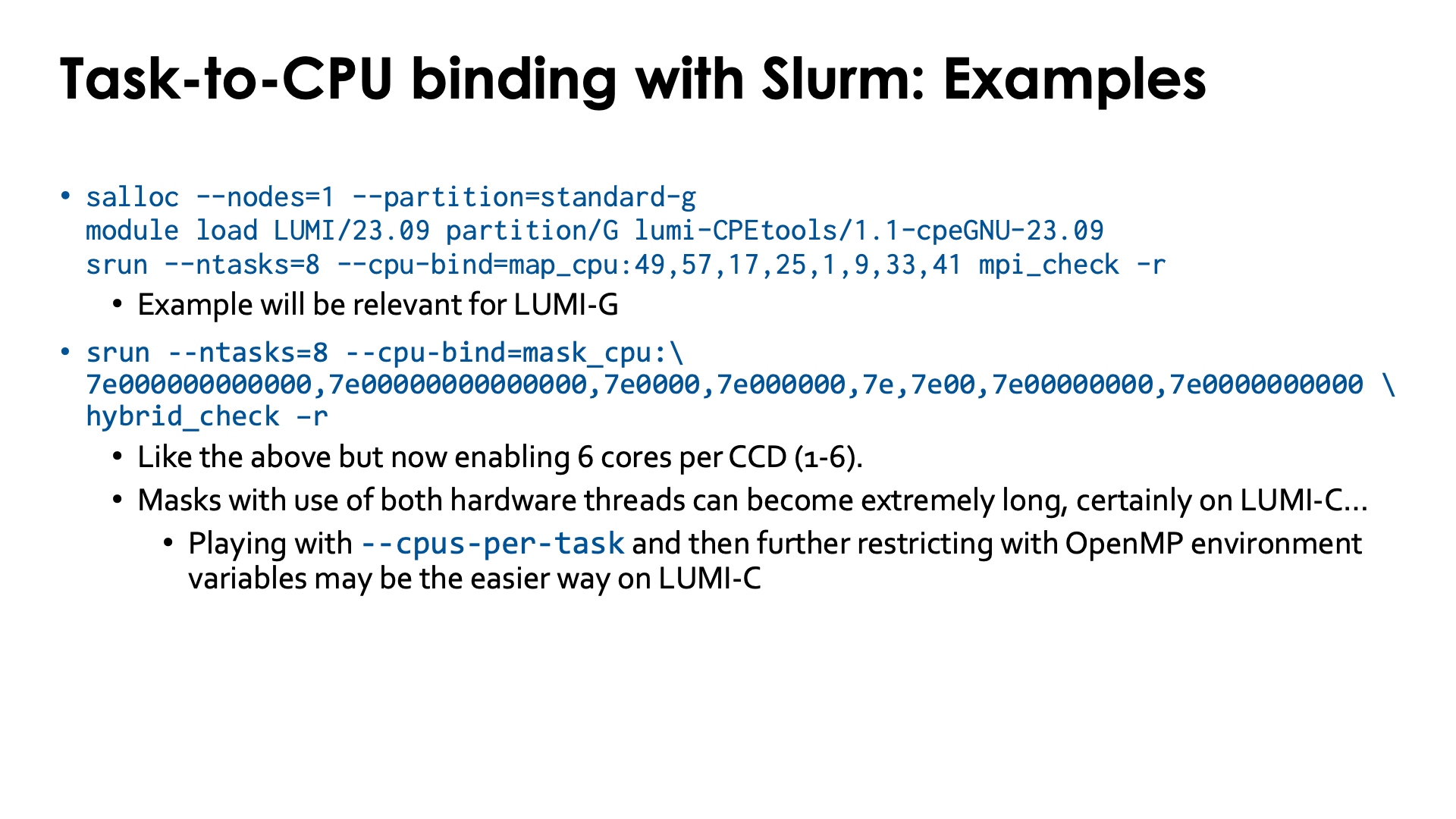 Slide Task-to-CPU binding with Slurm: Examples