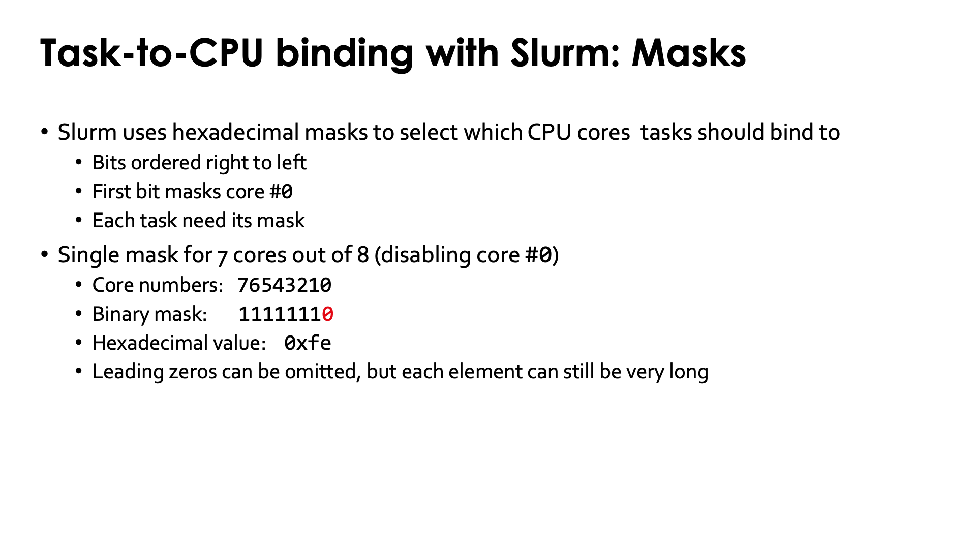 Slide Task-to-CPU binding with Slurm: Masks