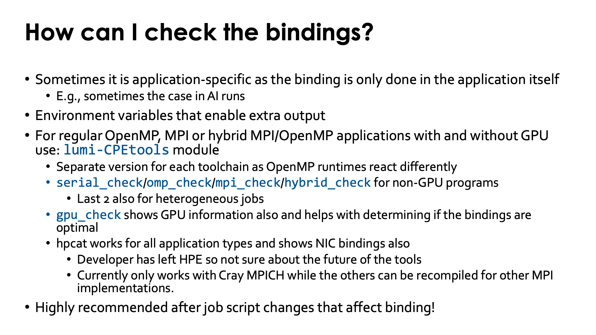 Slide checking bindings