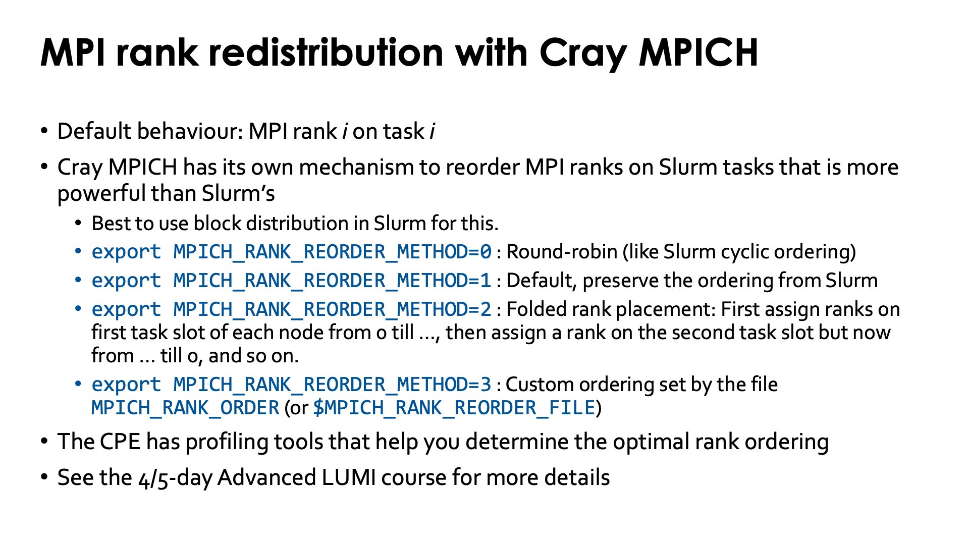 Slide MPI rank redistribution with Cray MPICH