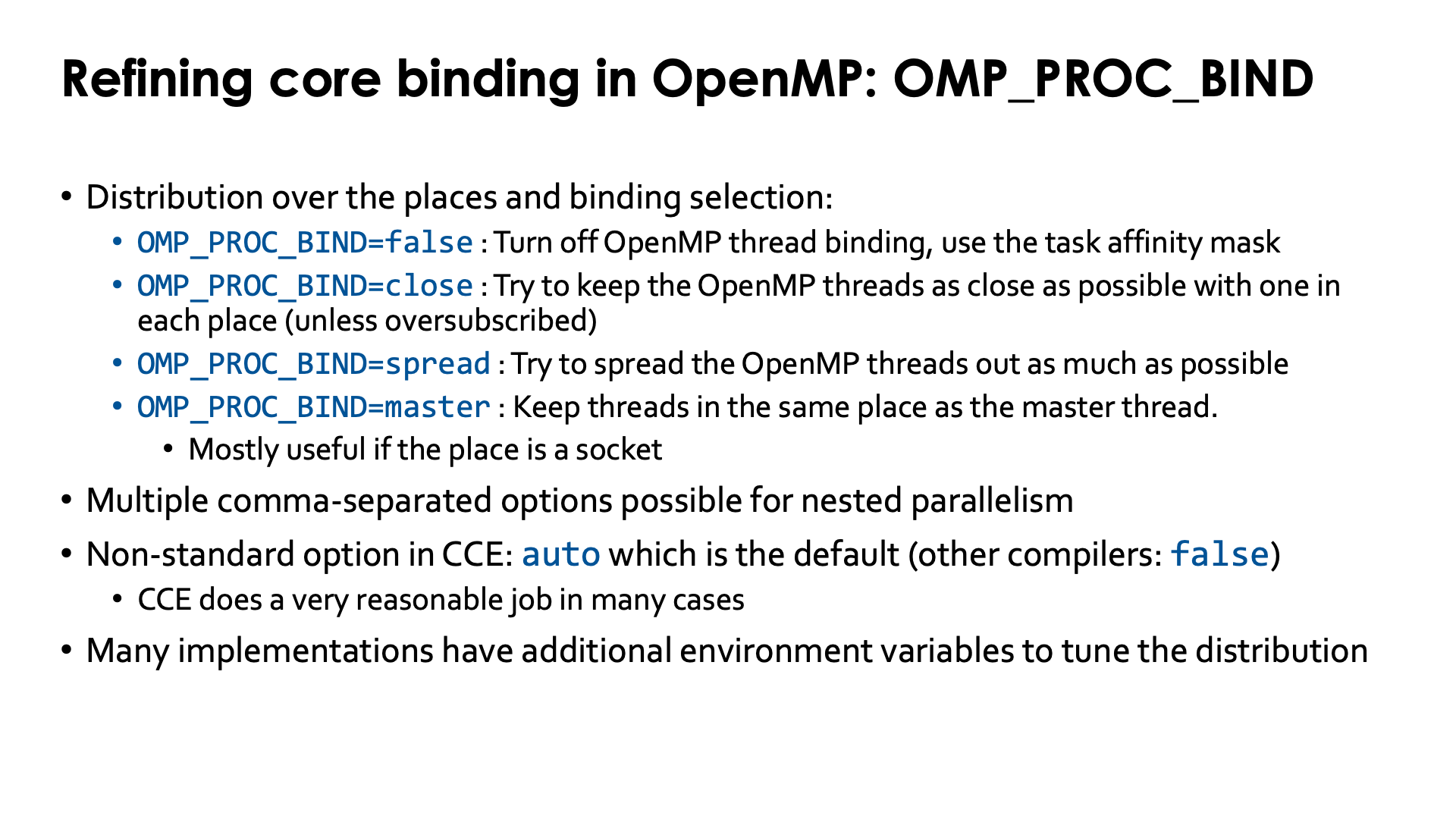 Slide Refining core binding in OpenMP: OMP_PROC_BIND