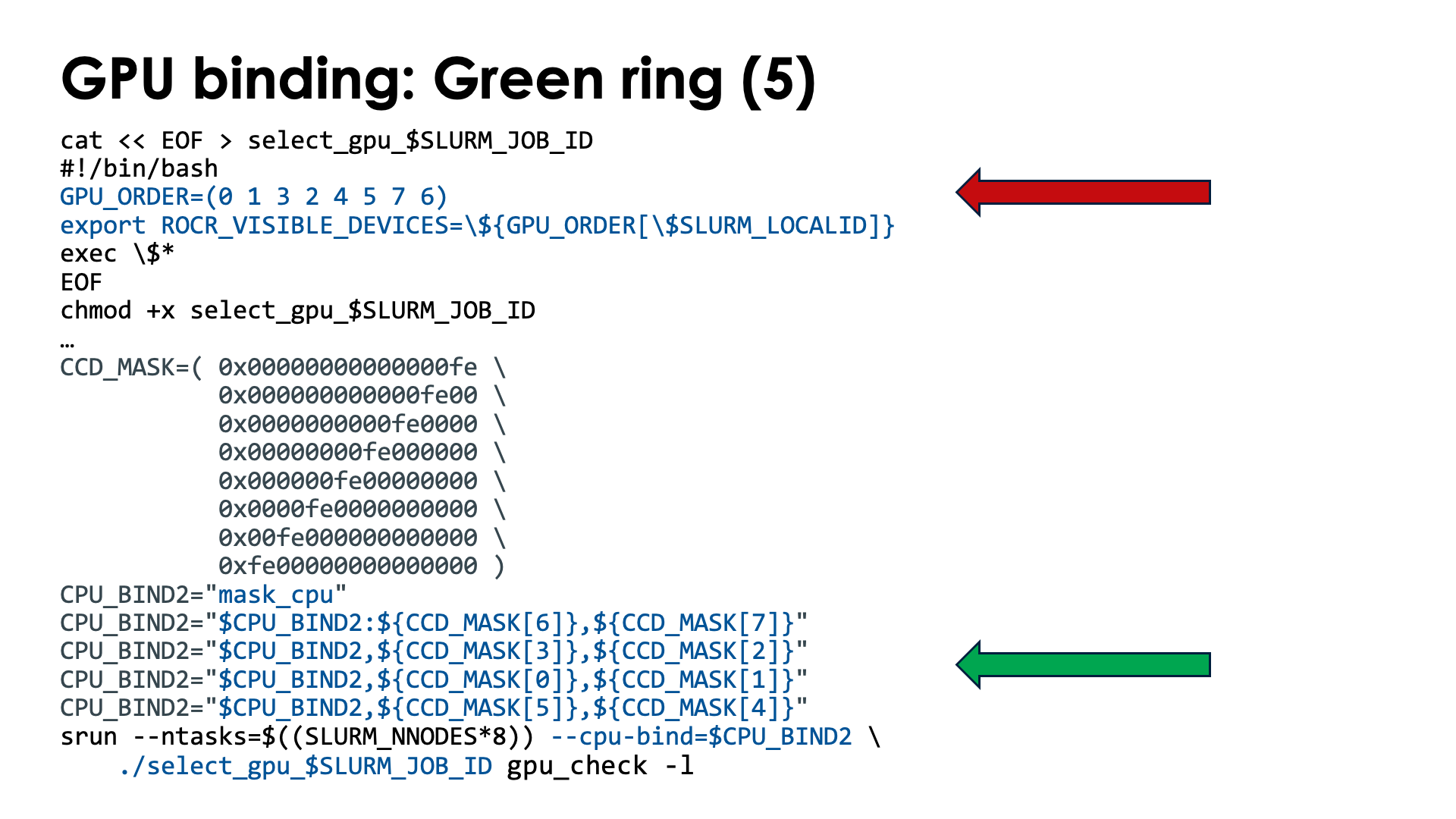 Slide GPU binding: Implementation: Green ring, OpenMP, slide 5