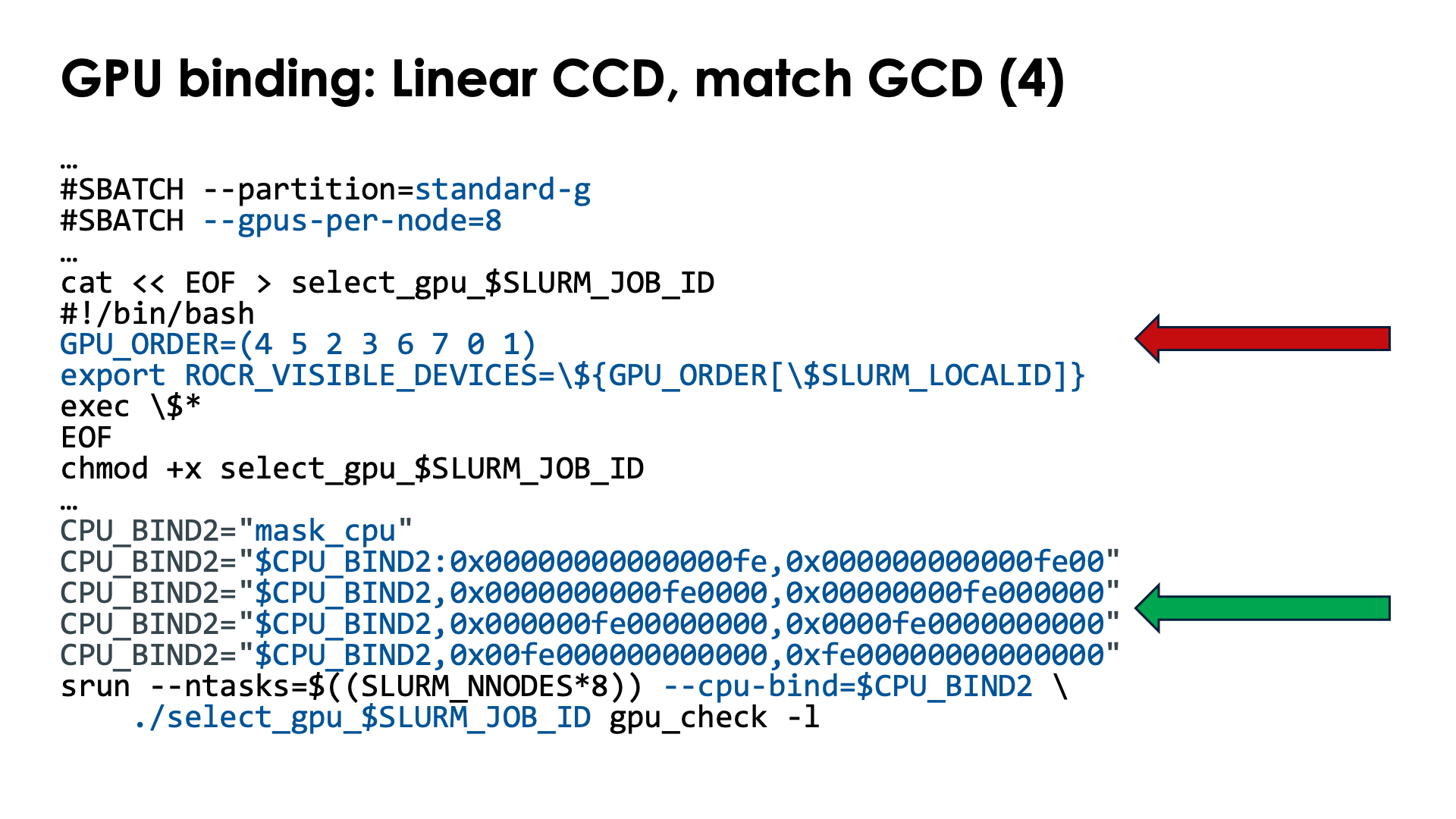 Slide GPU binding: Implementation: Linear CCD, match GCD, with cpus-per-task