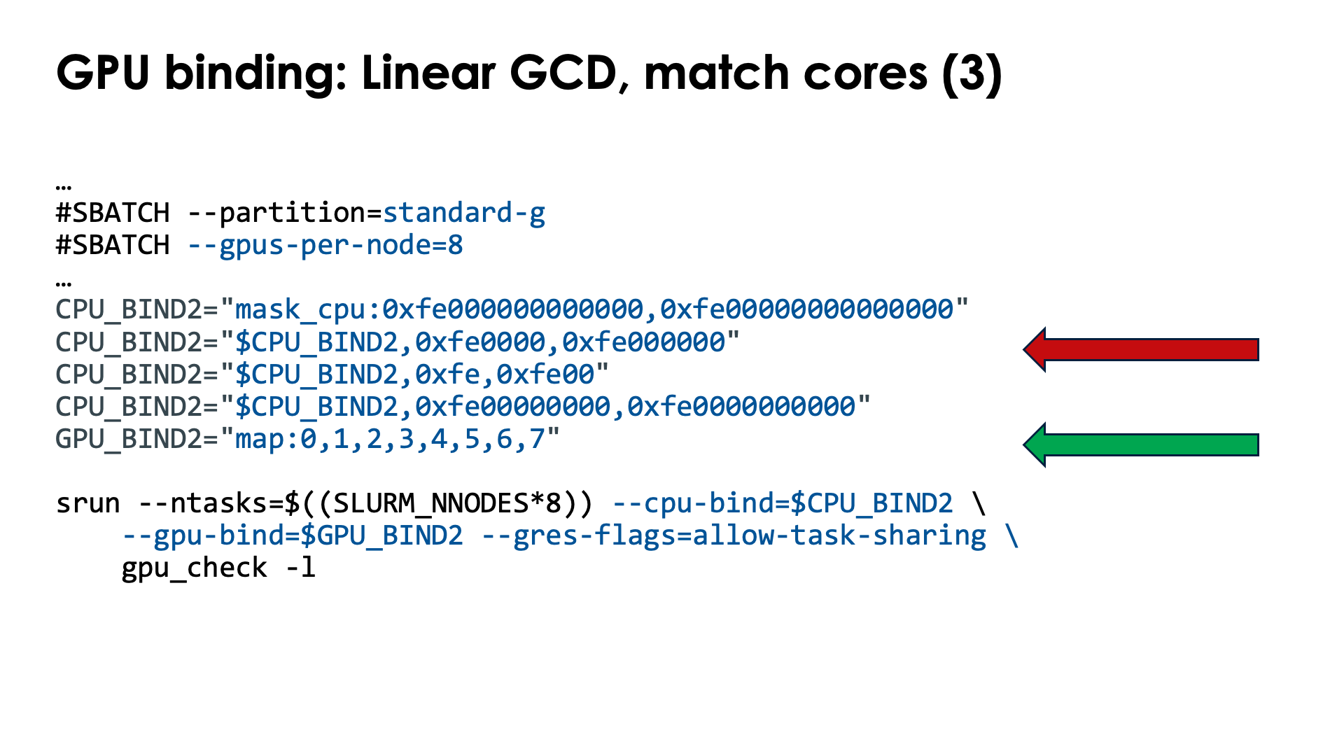 Slide GPU binding: Implementation: Linear GCD, match CPU, OpenMP
