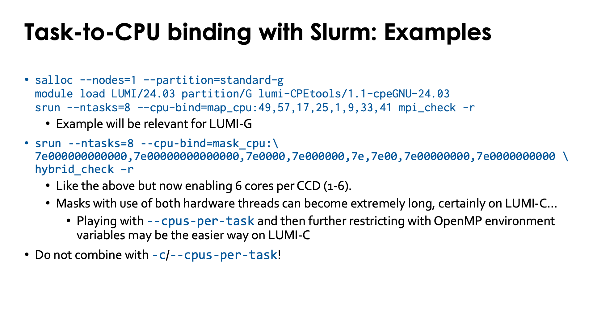 Slide Task-to-CPU binding with Slurm: Examples