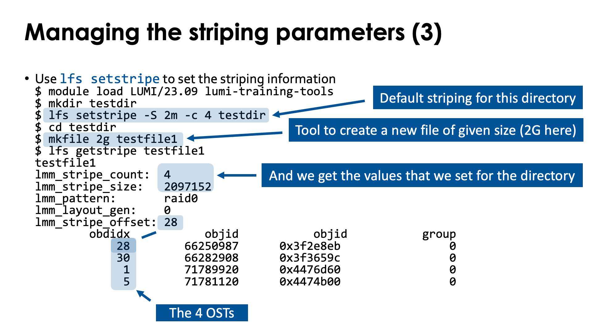 Managing the striping parameters (3)