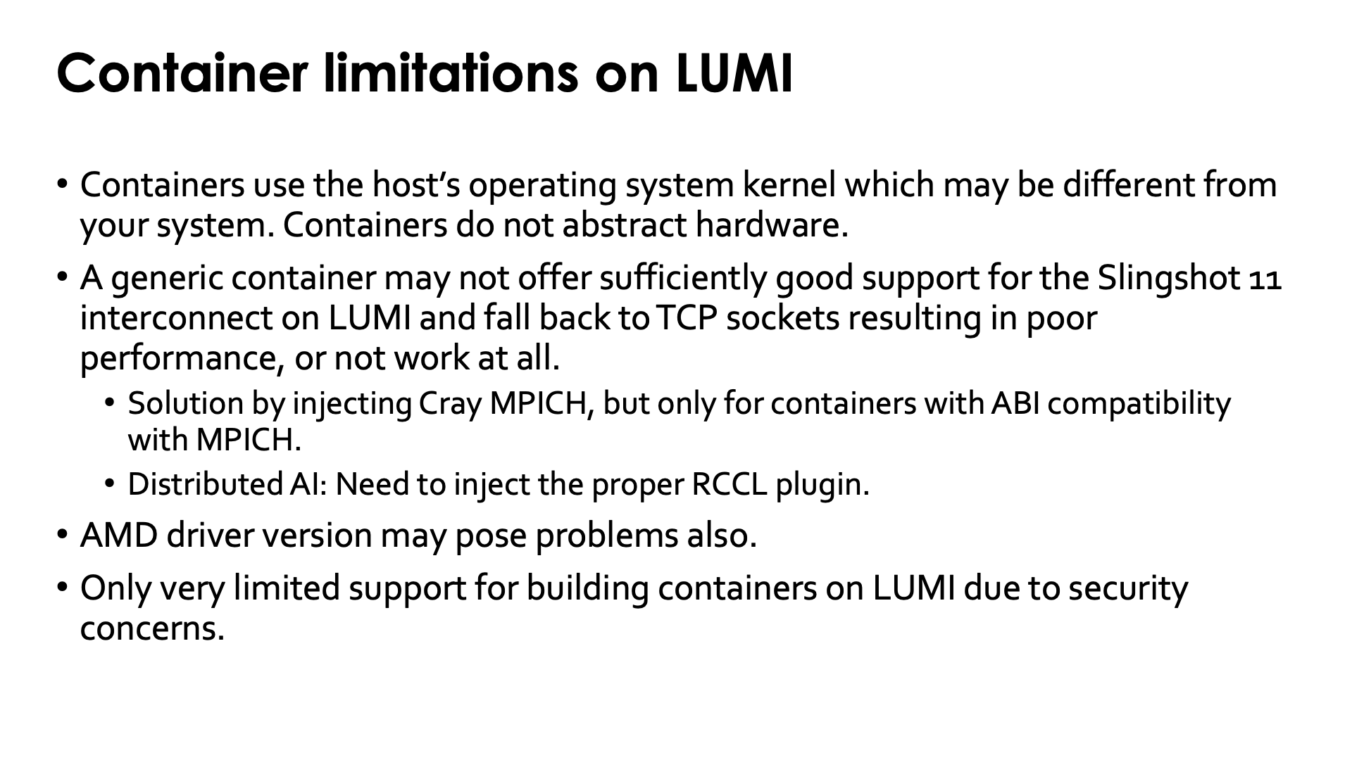 Container limitations on LUMI