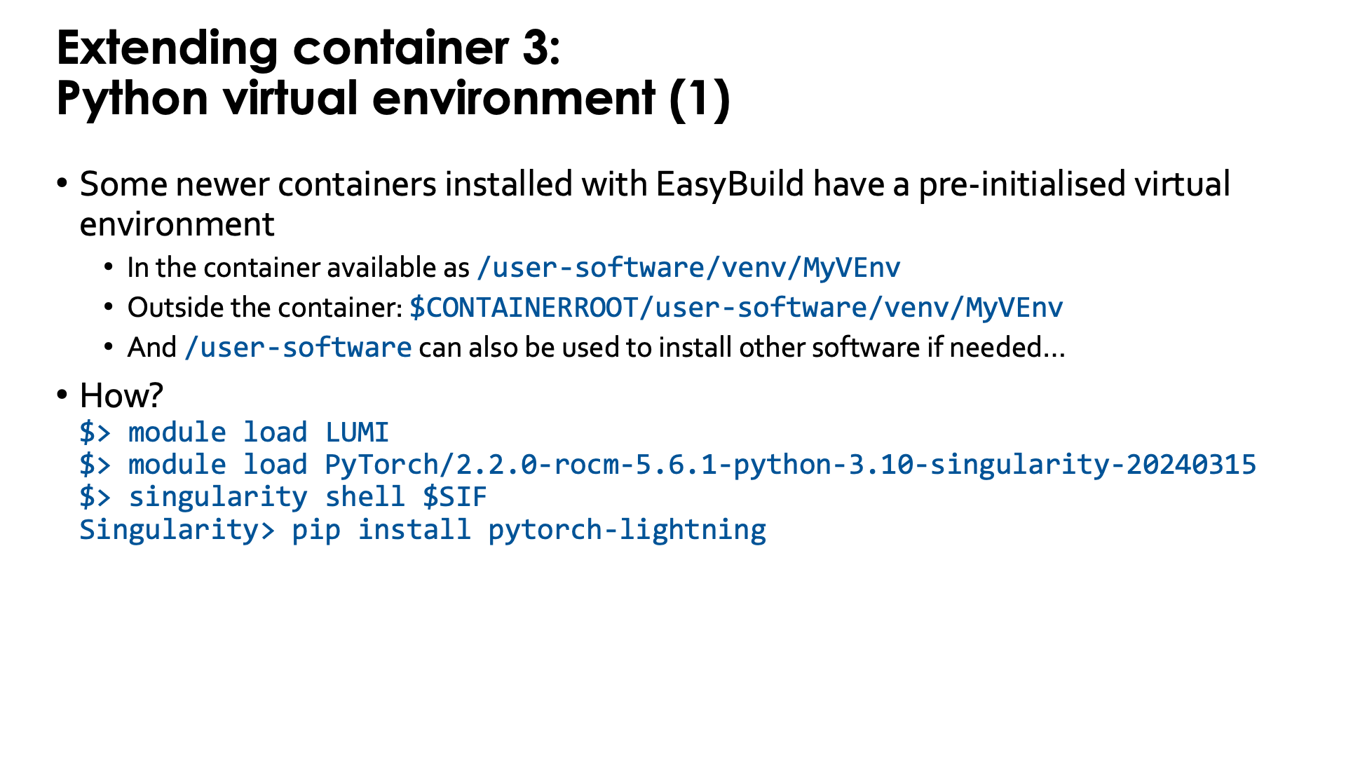 Extending the containers through a Python virtual environment - slide 1