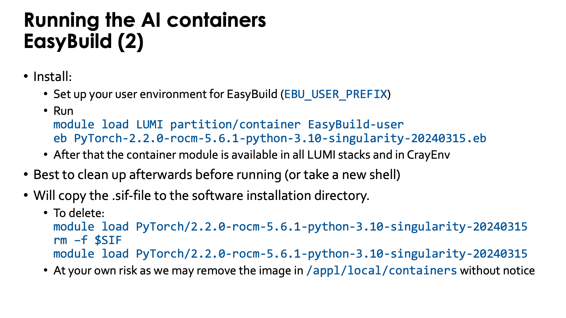 Running the AI containers with EasyBuild-generated module - slide 2