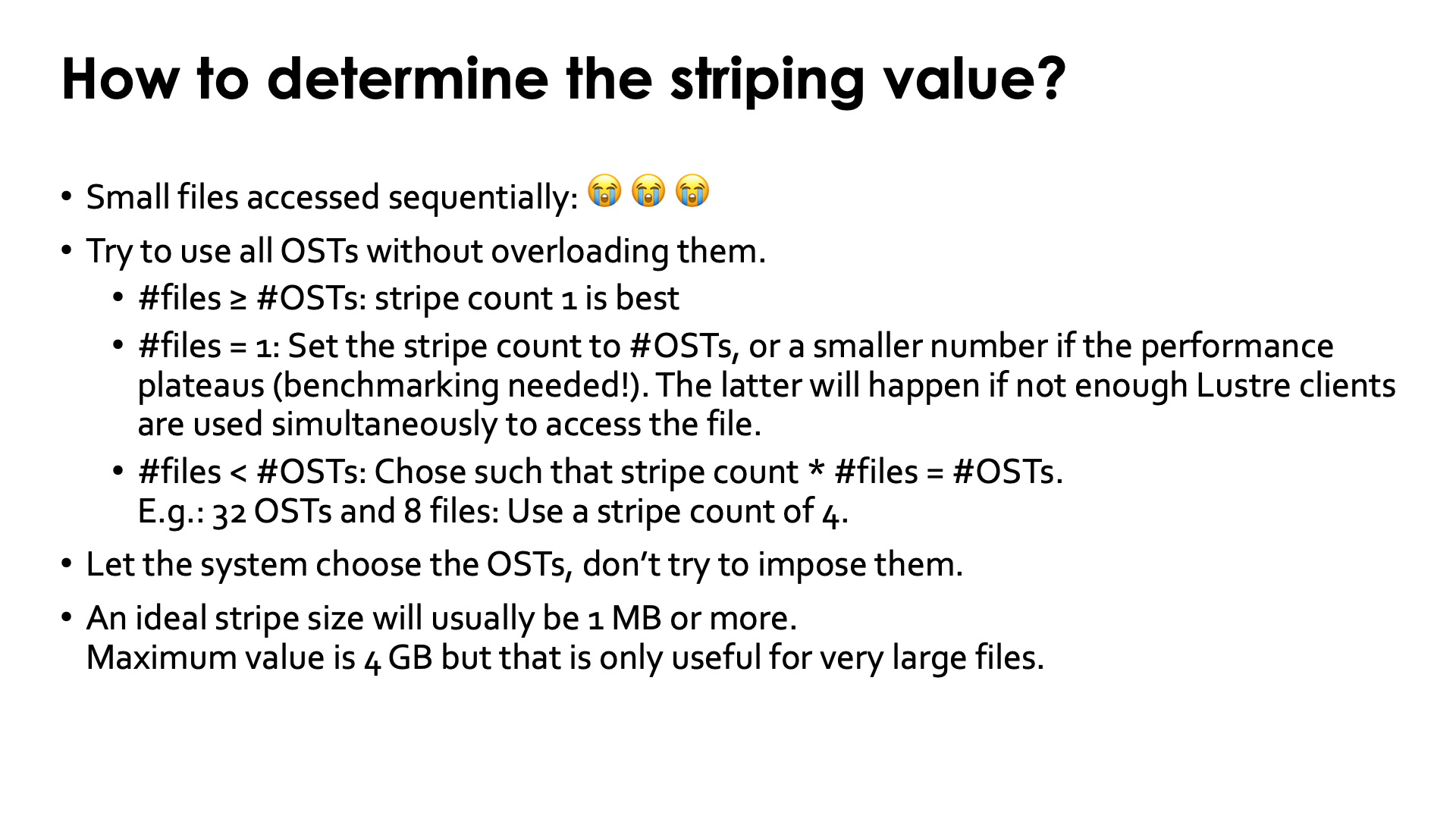 How to determine the striping values?