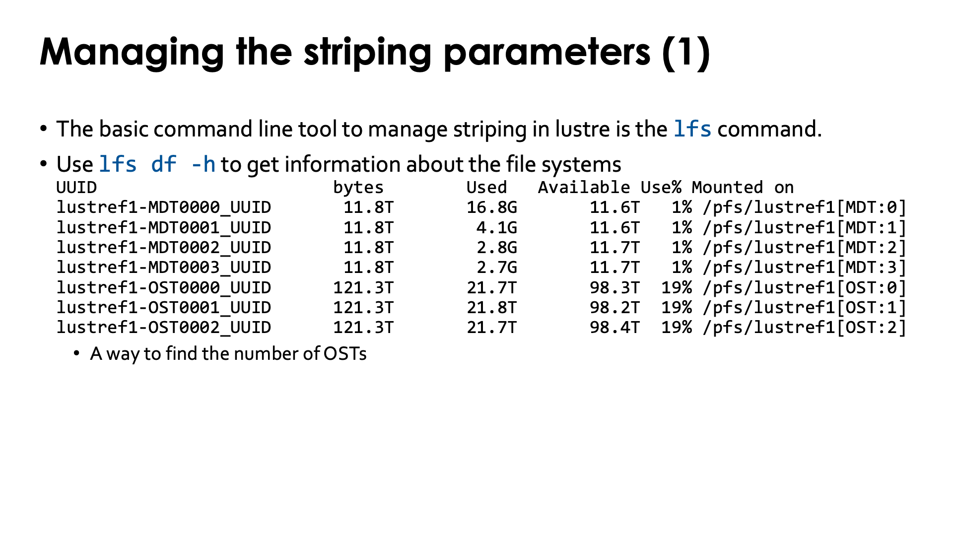 Managing the striping parameters (1)