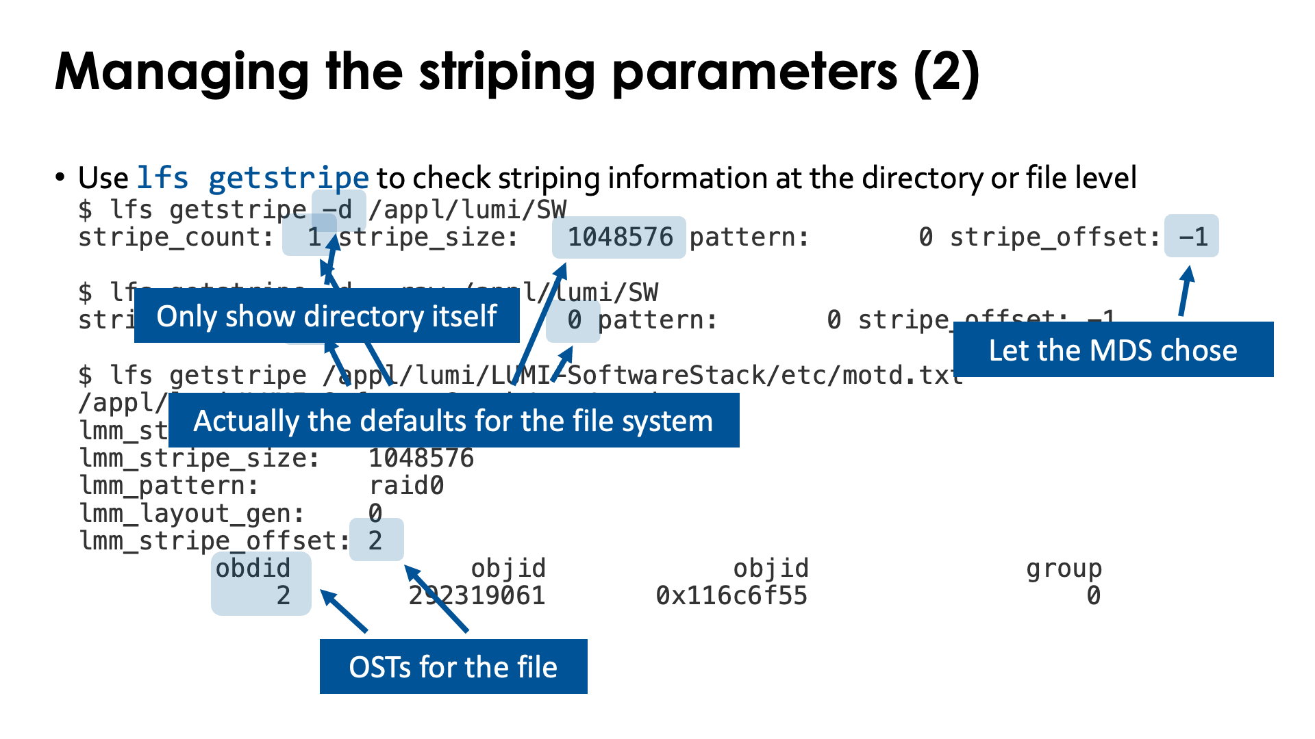 Managing the striping parameters (2)