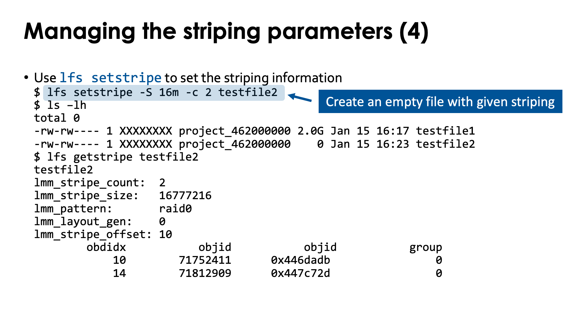 Managing the striping parameters (4)