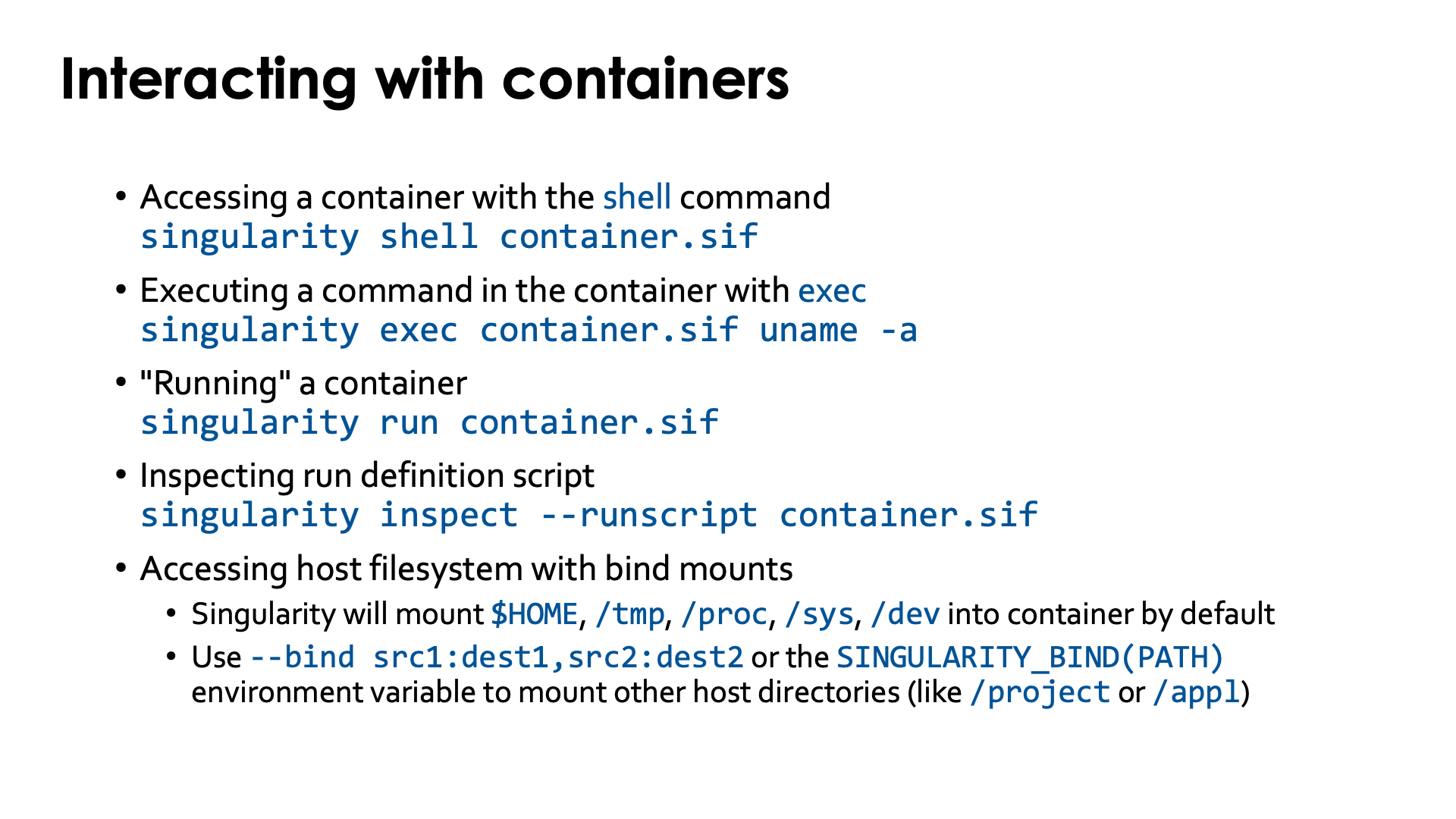 Interacting with containers