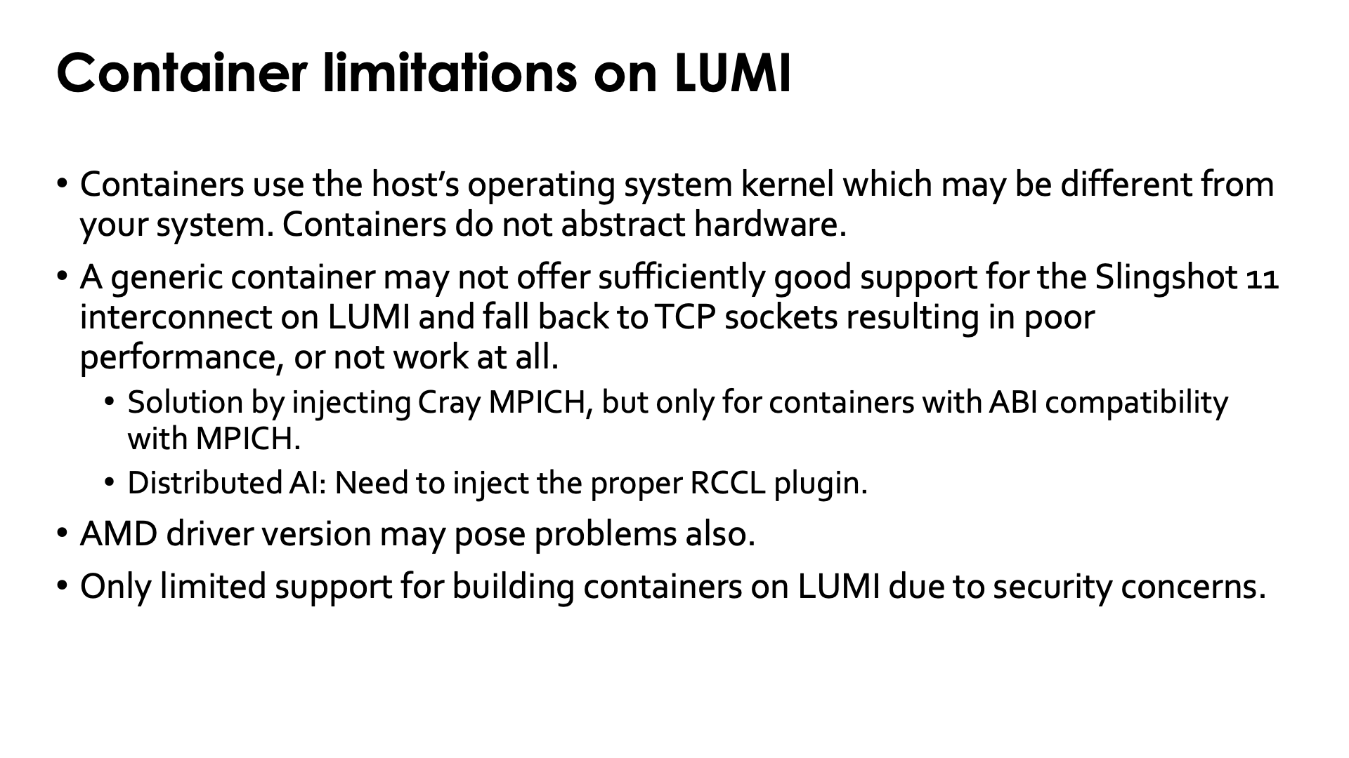 Container limitations on LUMI