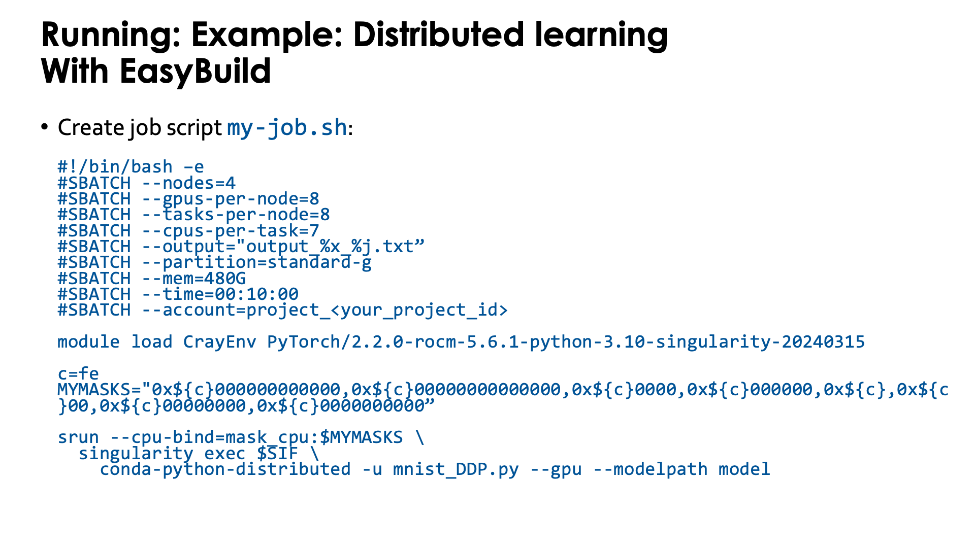 Example: Distributed learning with PyTorch, using an EasyBuild-generated module