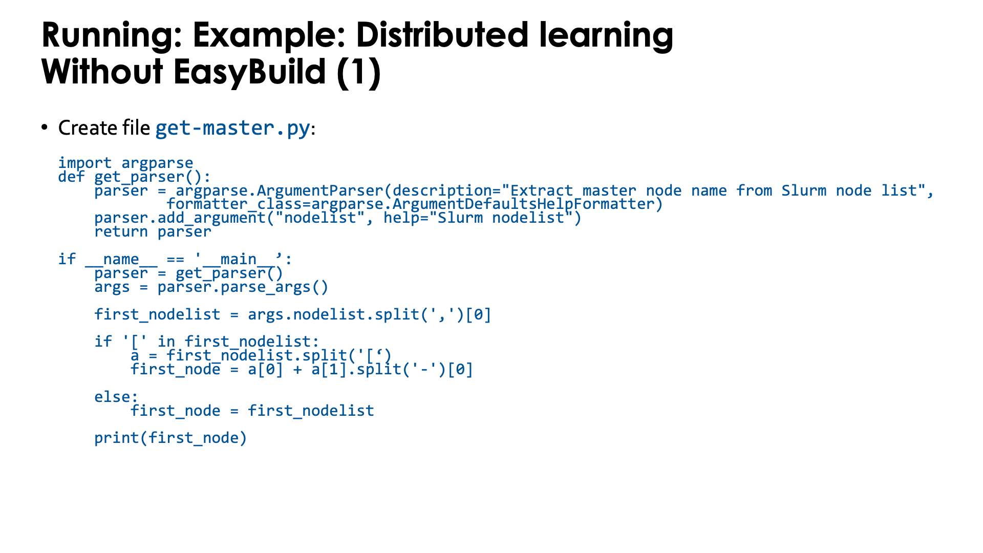 Example: Distributed learning with PyTorch, no EasyBuild-generated module - slide 1