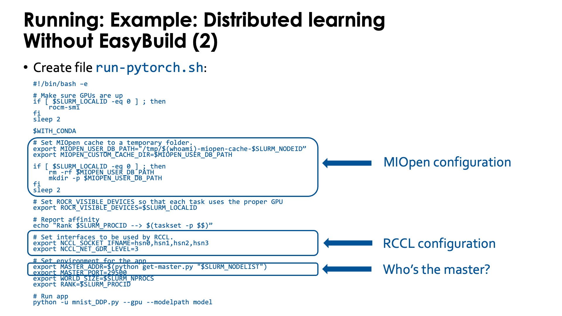 Example: Distributed learning with PyTorch, no EasyBuild-generated module - slide 2